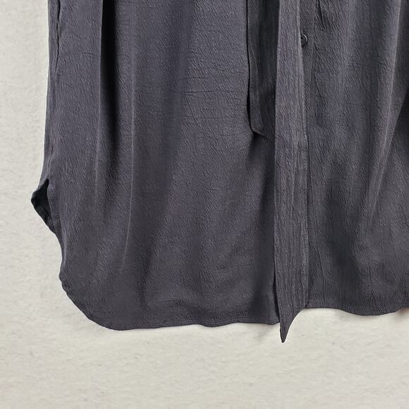 Movint Size S Long Sleeve Belted Shirt Dress Black Crepe Modest Wednesday Addams - Picture 3 of 12